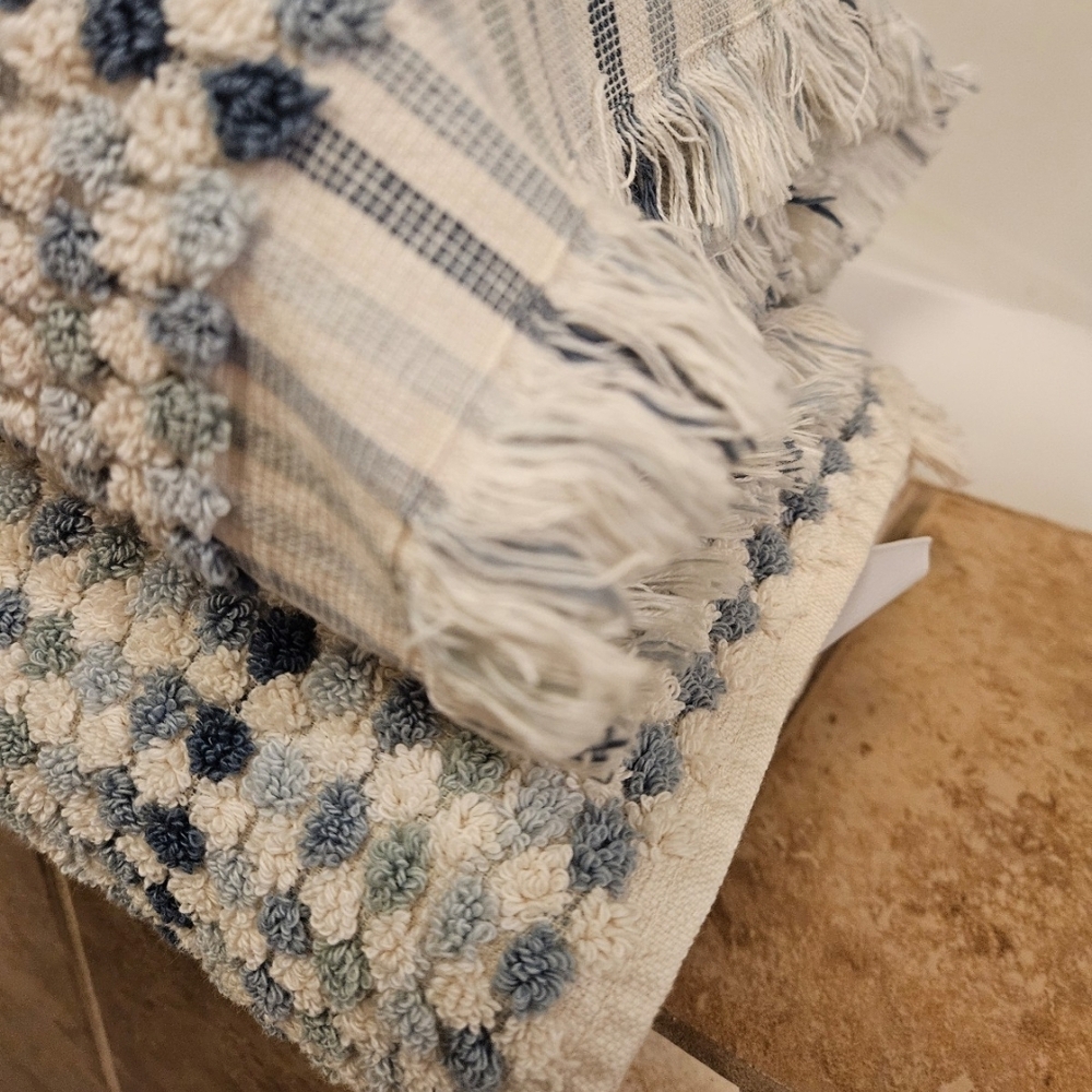 Blue and White Textured Throw Pillows